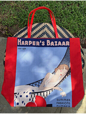 Estée Lauder Harper's Bazaar July 1930 Reusable Tote Bag Red Blue